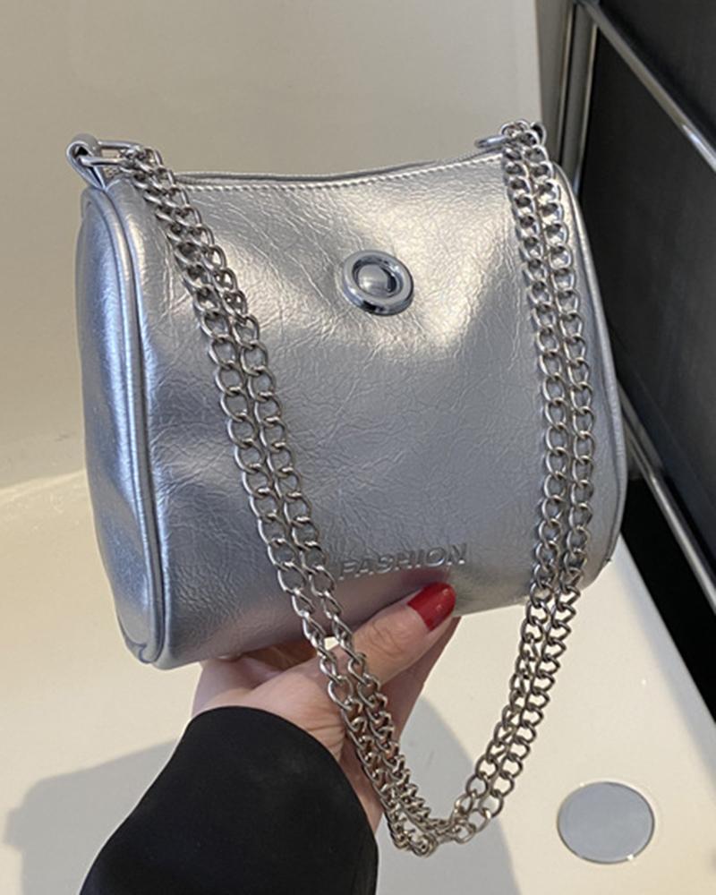 

Chain Strap Zipper Design Shoulder Bag, Silver