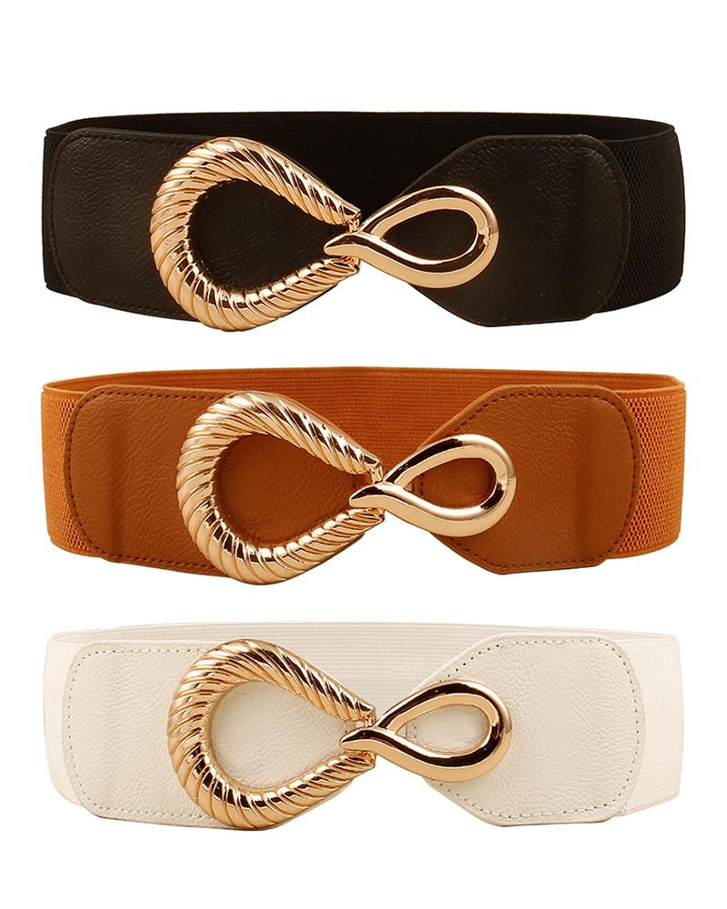 

Fashionable Elastic PU Leather Patch Belt, Black