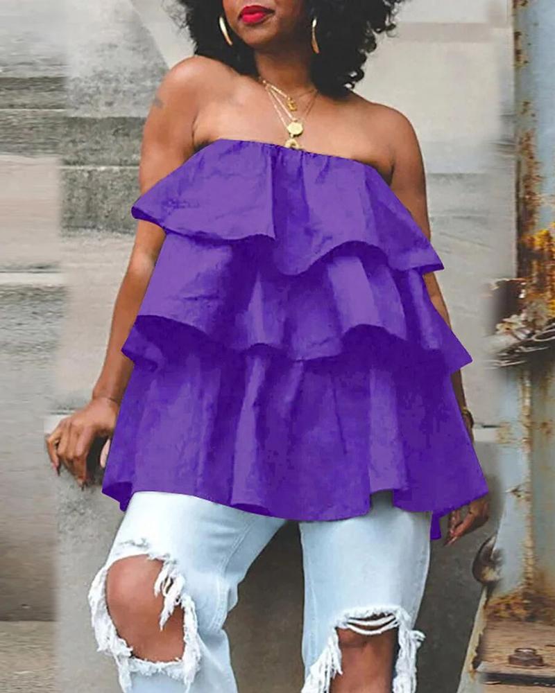 

Plus Size Bandeau Layered Ruffle Hem Tank Top, Purple