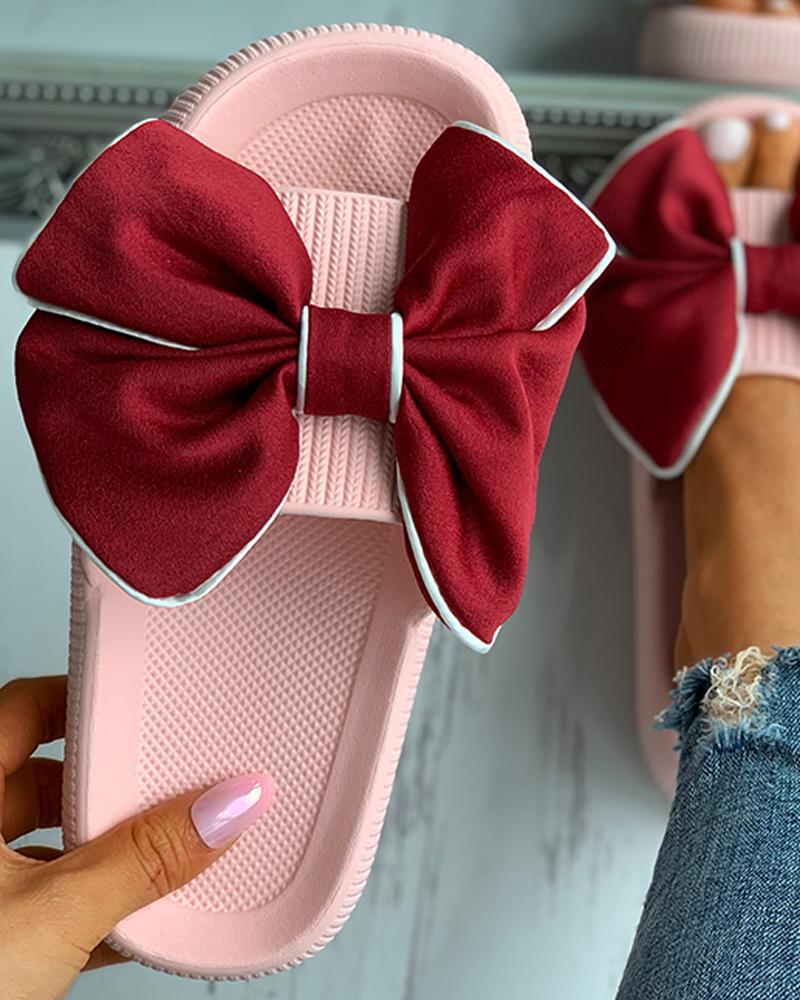 

Bowknot Decor Casual Flat Sandals, Pink