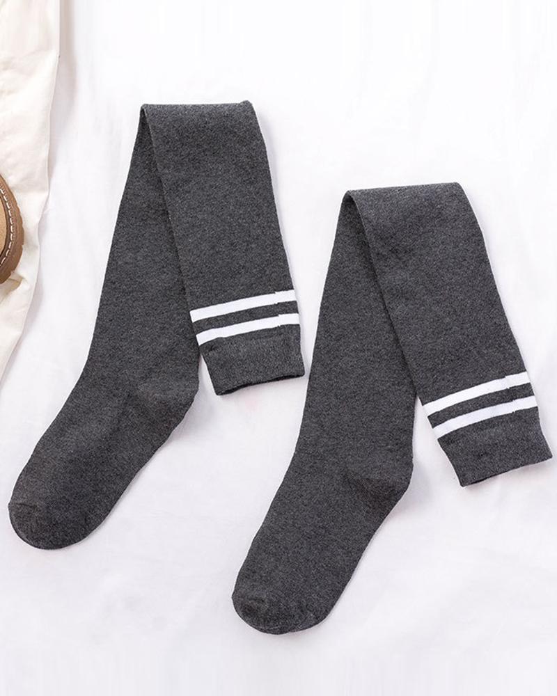 

1Pair Striped Over Knee Socks, Dark grey