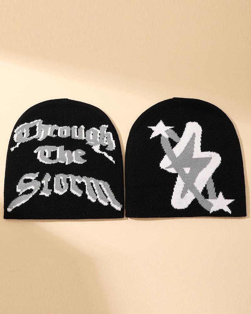 

Through The Storm Graphic Pattern Warm Winter Beanie Hat, Black