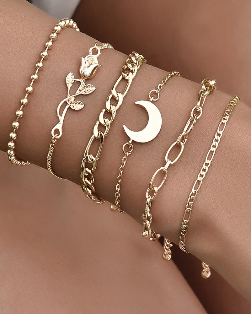 

Rose Moon Pattern Charm Chain Bracelet, Gold