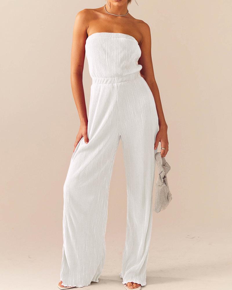 

Bandeau Raw Hem Wide Leg Jumpsuit, White