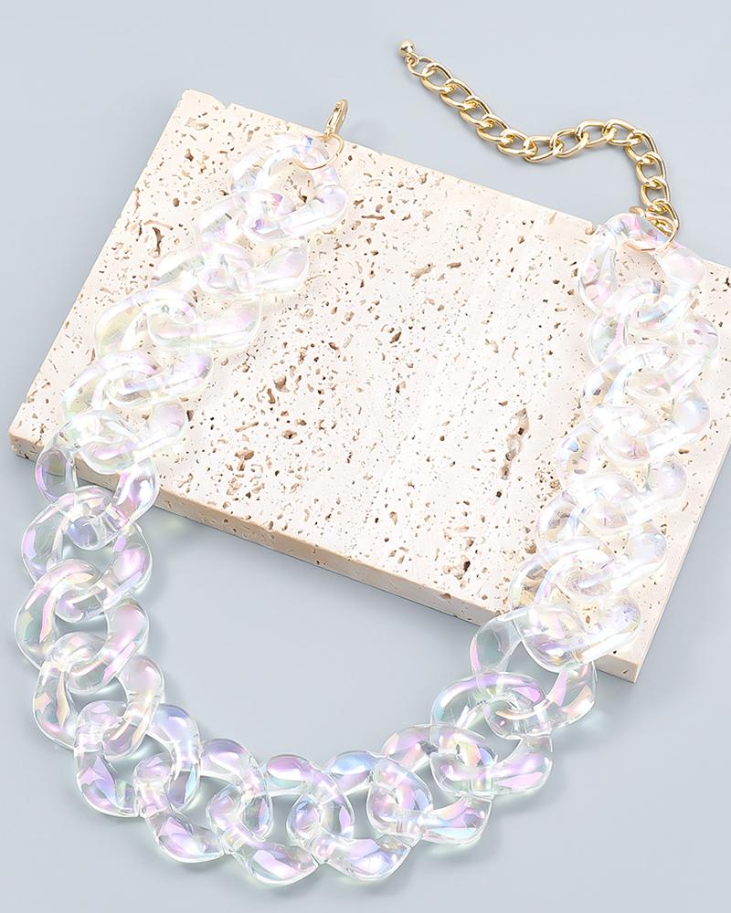 

1PCS Link Chain Colorblock Wide Band Necklace, White