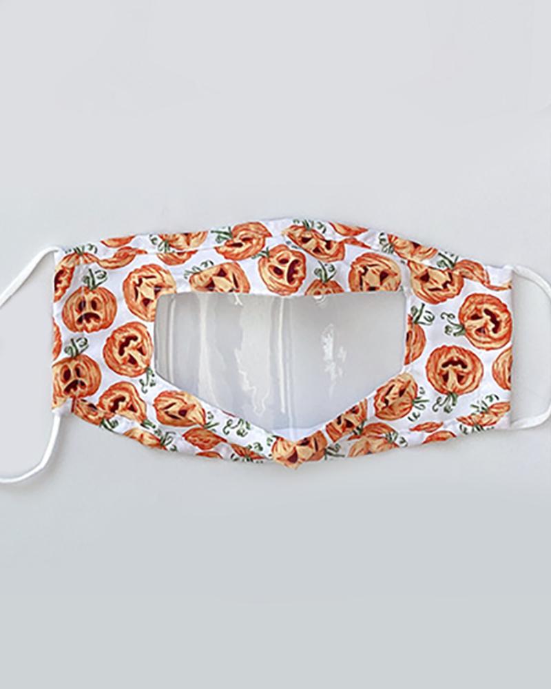 

Halloween Pumpkin Skull Print Visible Face Mask, Style6