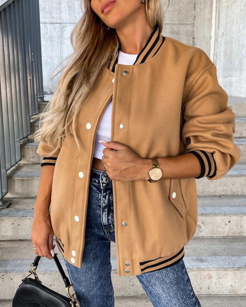 

Contrast Paneled Baseball Collar Bomber Jacket, Khaki