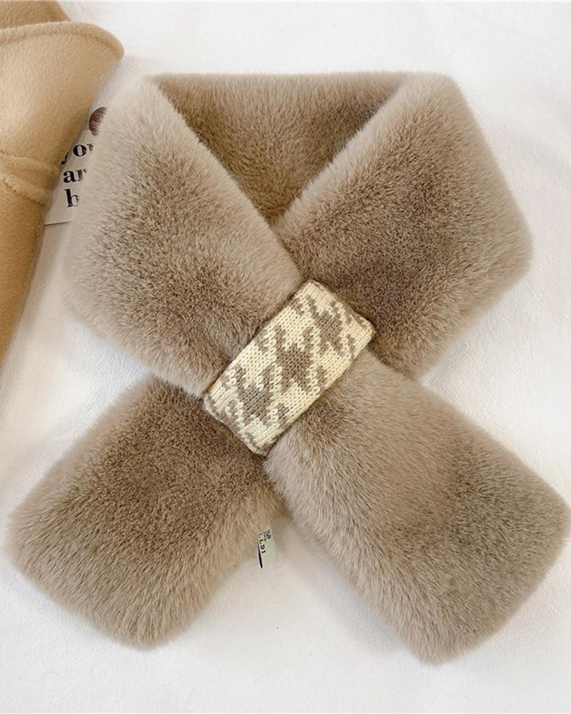 

Imitation Rabbit Fur Thickened Warm Scarf Women Fall Winter Plush Classic Scarf, Coffee