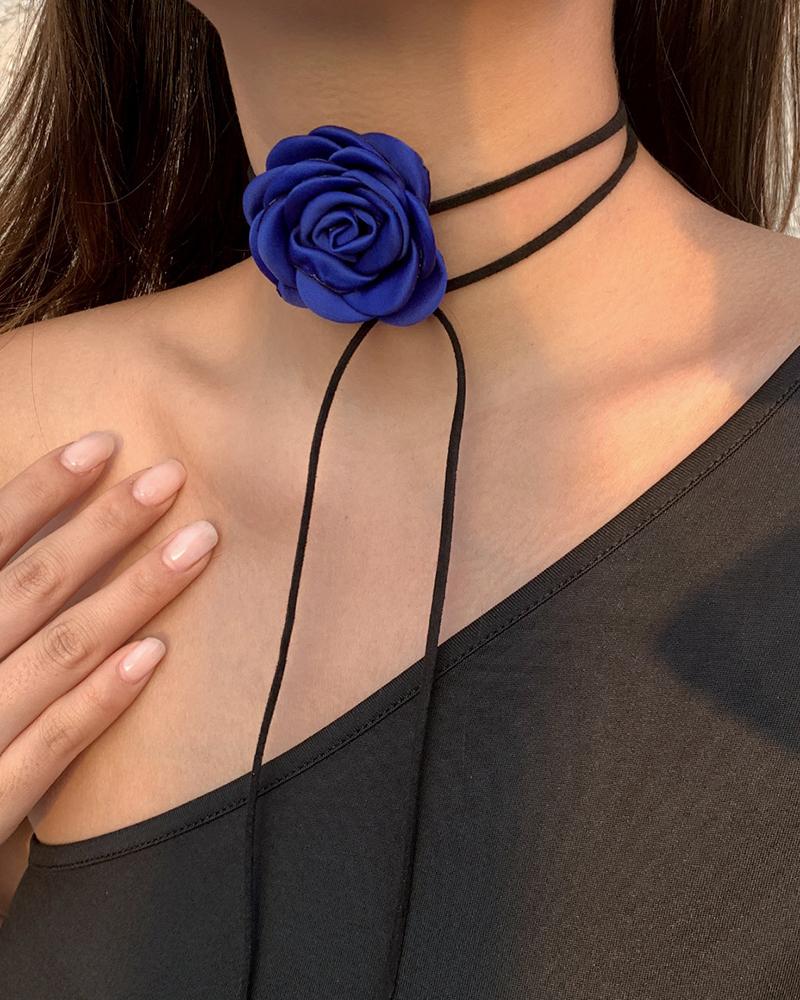 

1pc Vintage Layered Tassel Rose Choker, Blue