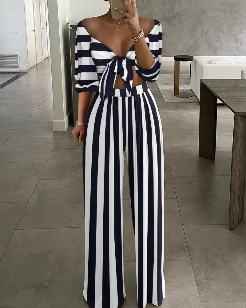 

Cami Striped Colorblock Blouse & Pants 2-piece Set, Black
