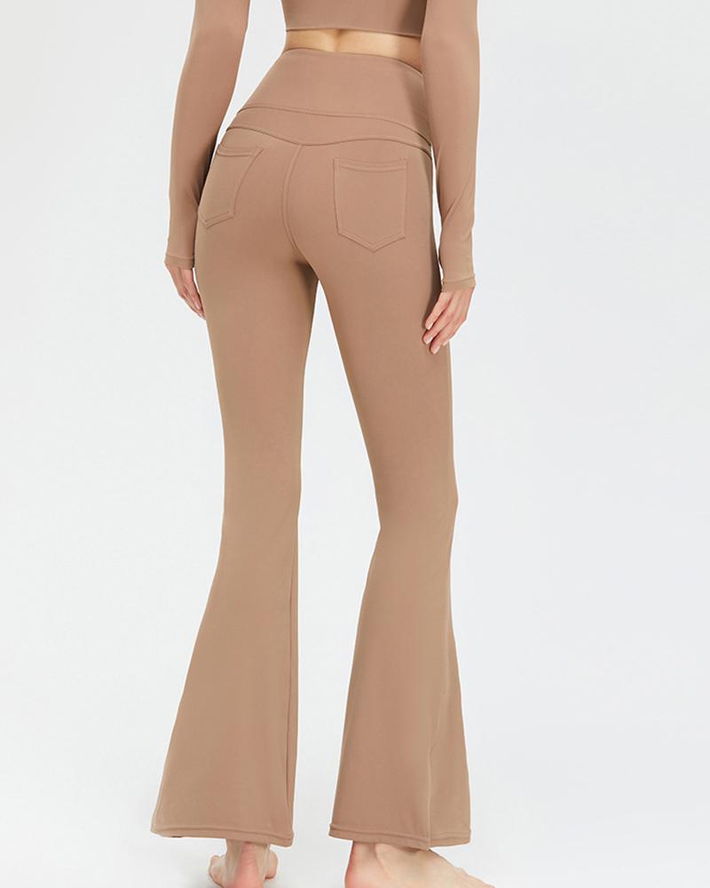 

High Waist Butt Lifting Bootcut Pants, Khaki