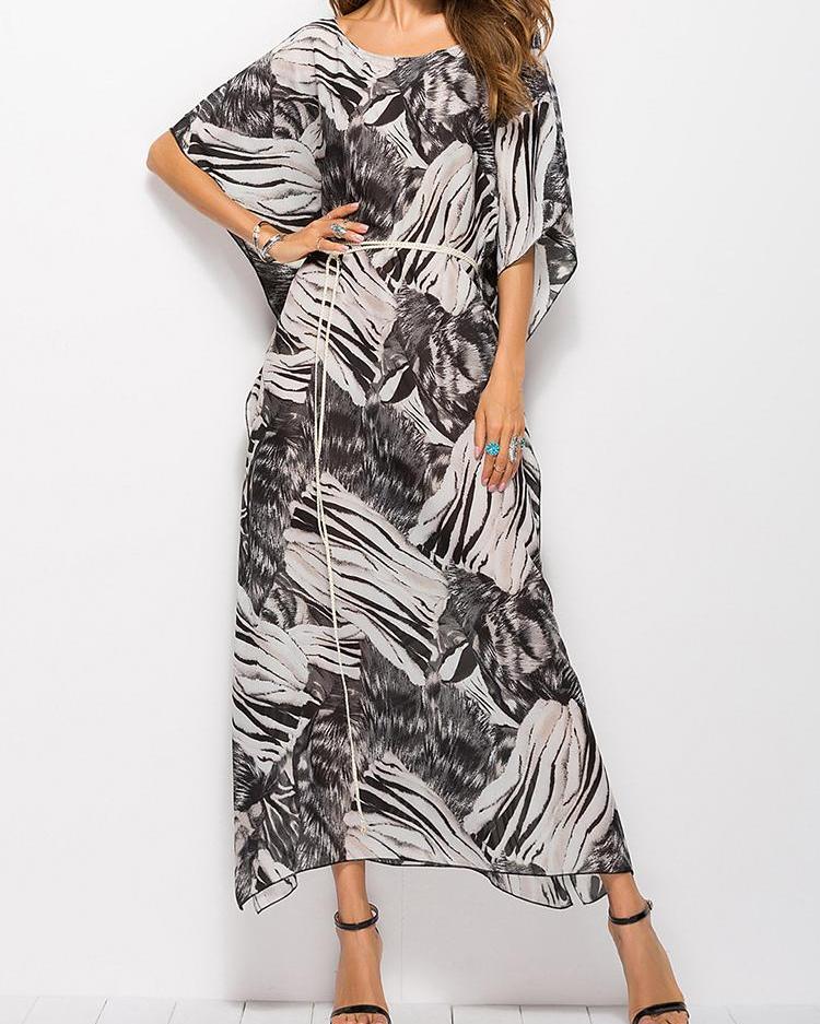 

Leopard Print Bat-Wing Sleeve Maxi Dress, Black