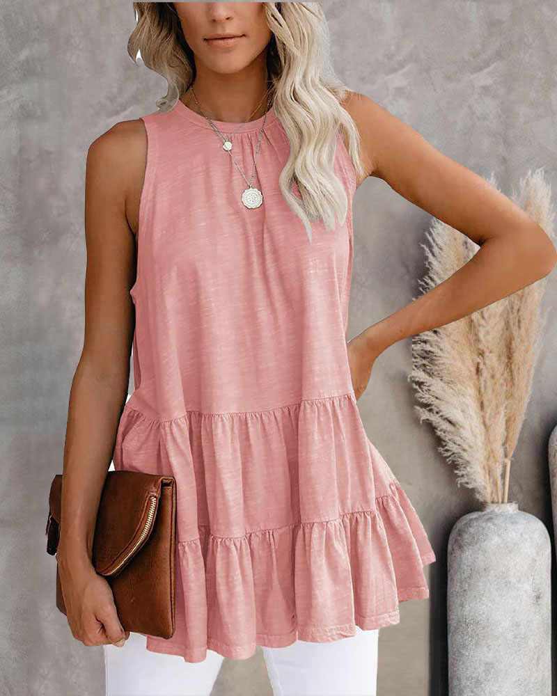 

Ruffle Hem Casual Tank Top, Pink