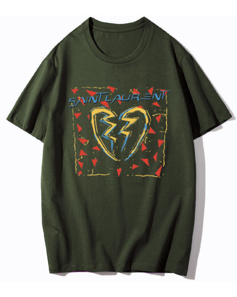 

Heart Cartoon Print Short Sleeve T-shirt, Green