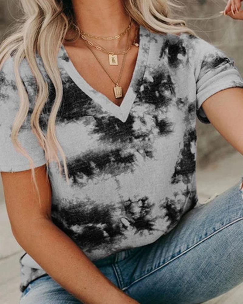 

Tie Dye Print Short Sleeve T-shirt, Gray