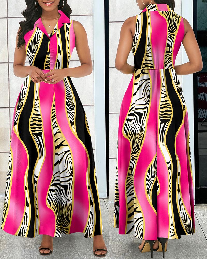 

Animal Print Buttoned Sleeveless Maxi Dress, Hot pink