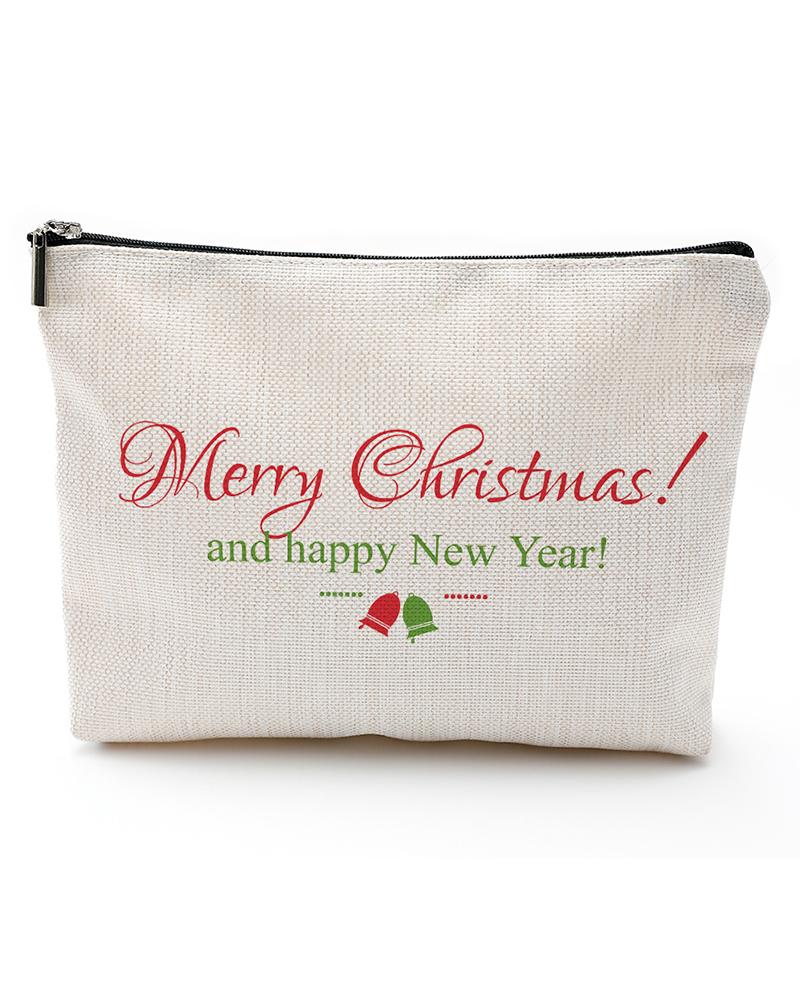 

Christmas Letter Jingle Bell Print Zipper Design Organizer Bag, Style2