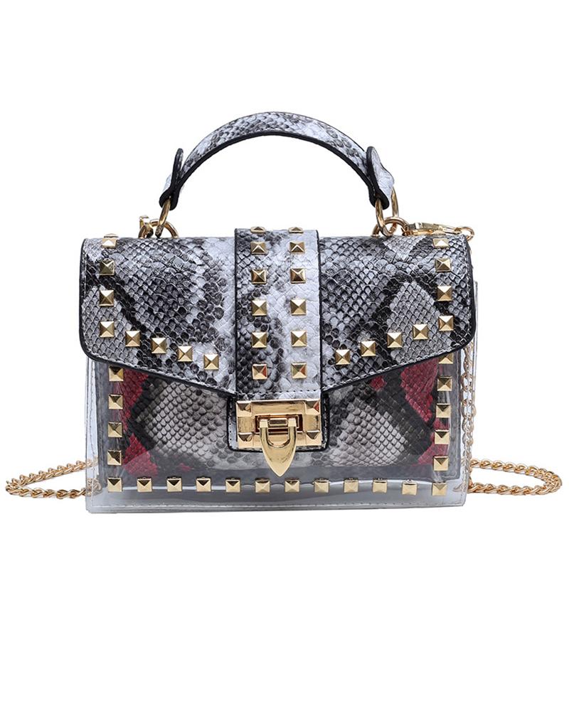 

Studded Clear Satchel With Inner Bag, Gray