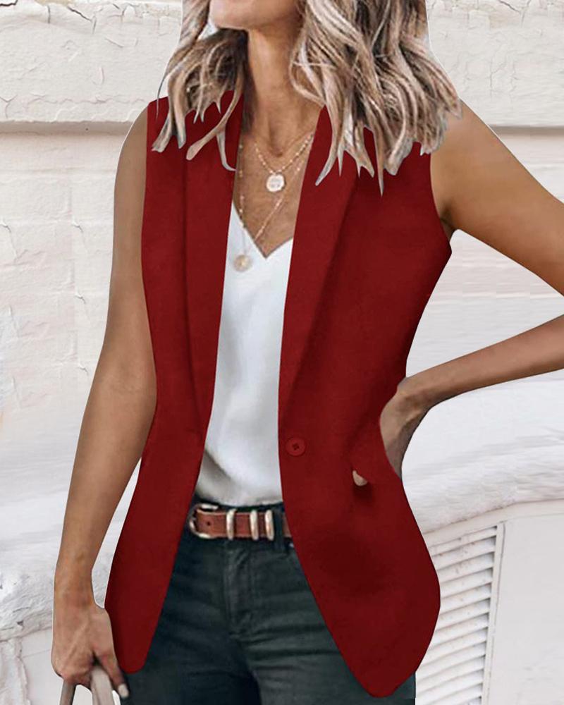 

Single Button Lapel Collar Vest Blazer, Wine red