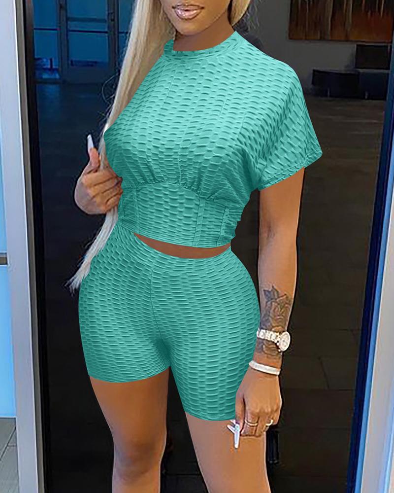 

Solid Short Sleeve Loose T-shirts With Shorts Suit Sets, Lighted blue