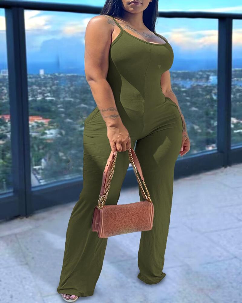 

Plus Size Spaghetti Strap Scoop Neck Pocket Design Jumpsuit, Green