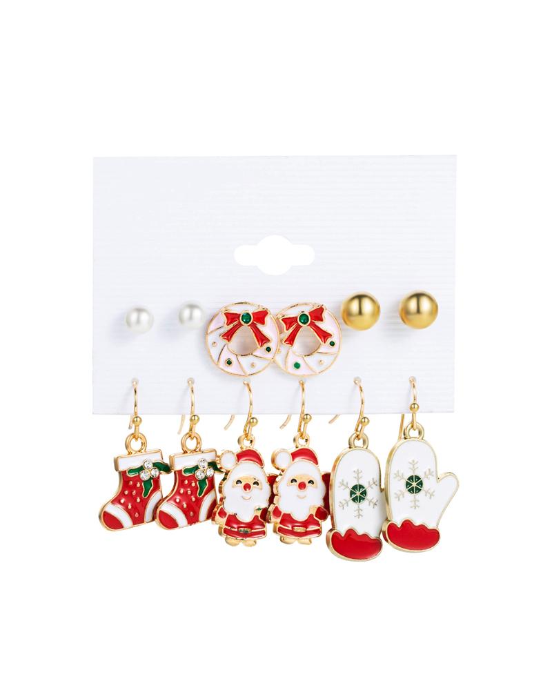 

6Pair Christmas Snowflake Santa Claus Elk Shaped Earrings Set, Style4