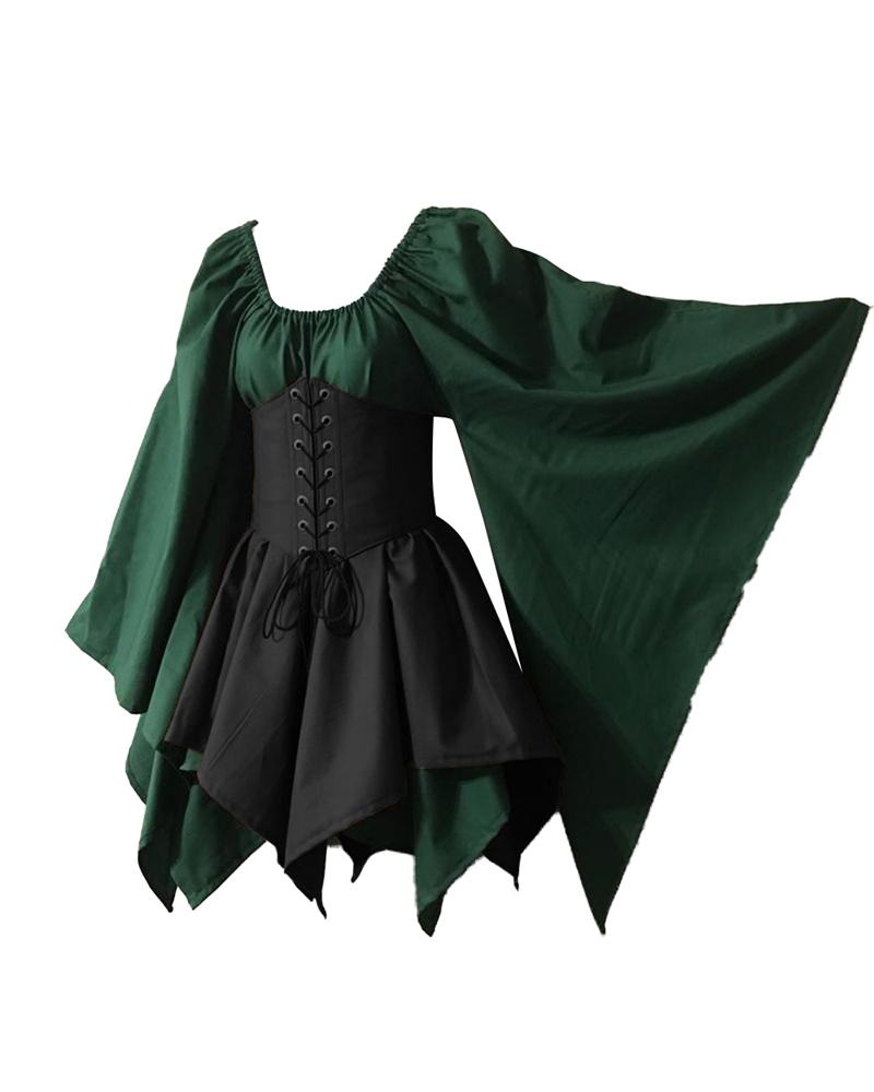 

Halloween Party Cosplay Women Medieval Fairy Costume Corset Dress Traditional Irish Dress, Black