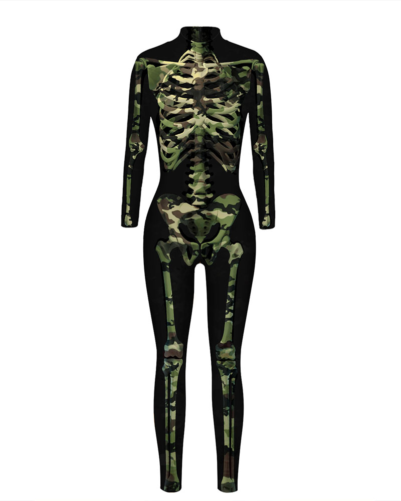 

Halloween Skeleton Pattern Print Costume Jumpsuit, Style2
