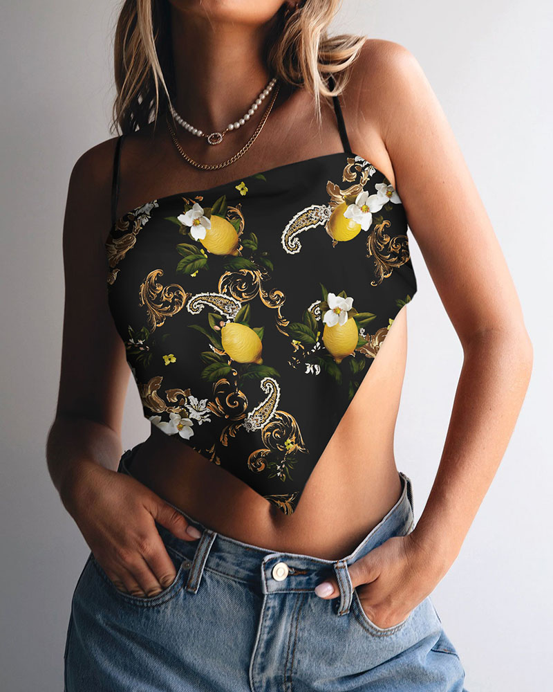 

Lemon / Cheetah / Zebra Striped Print Colorblock Handkerchief Top, Style1