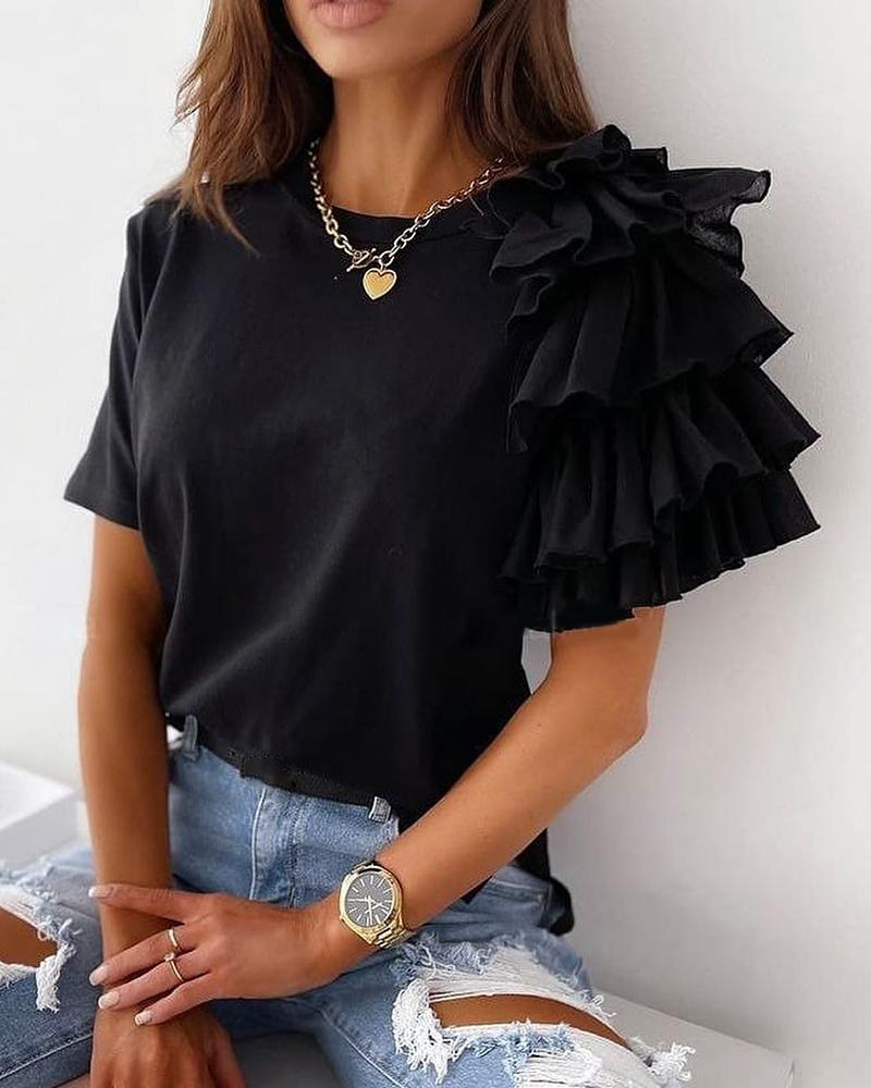 

Layered Ruffles Short Sleeve T-shirt, Black