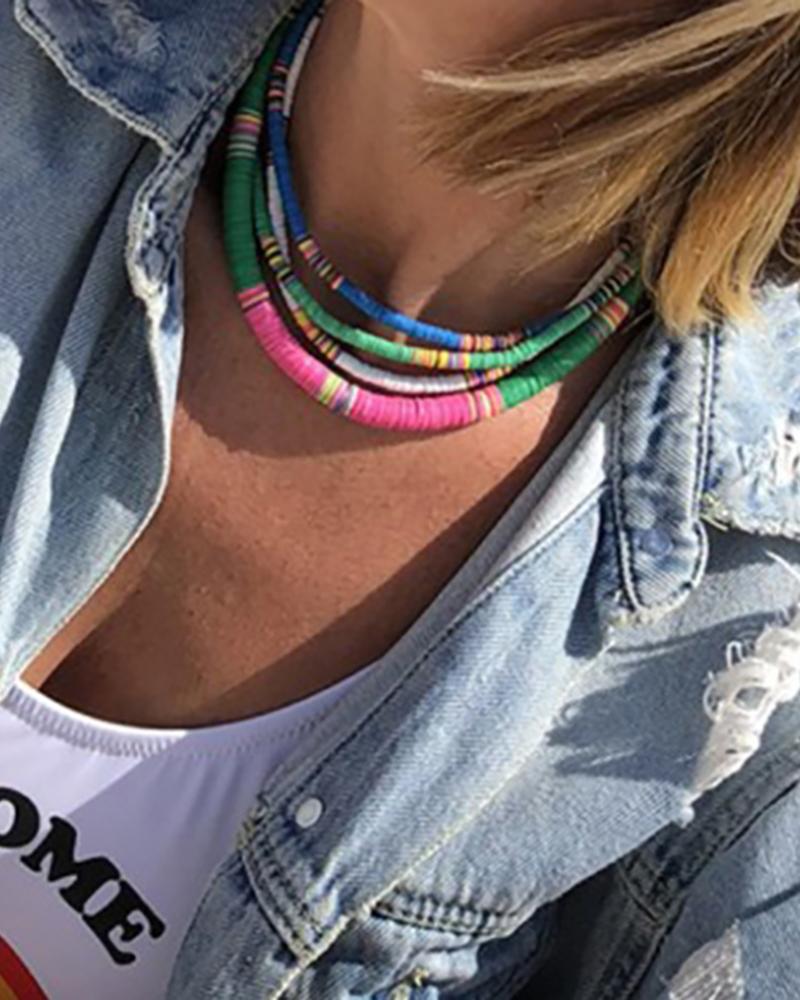 

Colorful Beaded Clay Choker Necklace, Blue