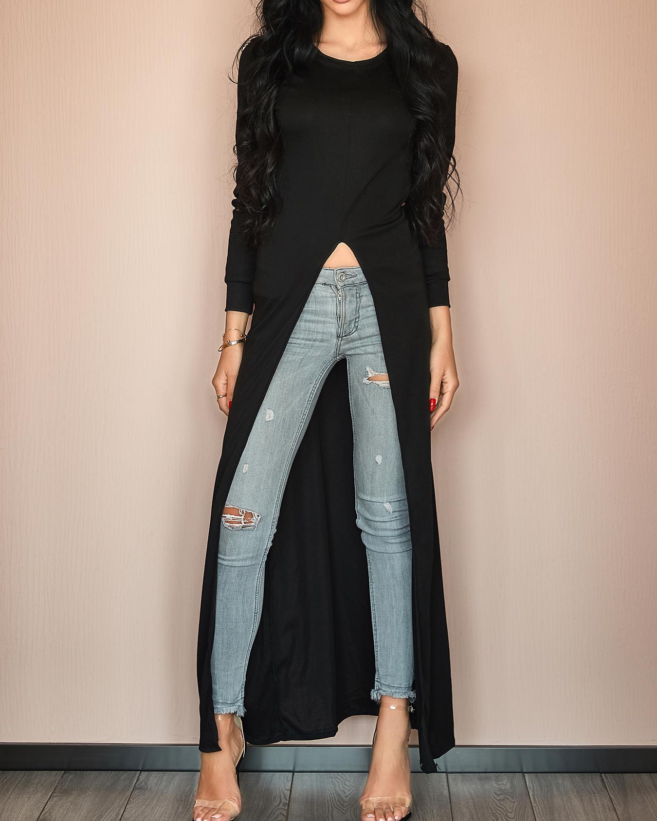 

High Slit Sheath T-Shirt Dress, Black