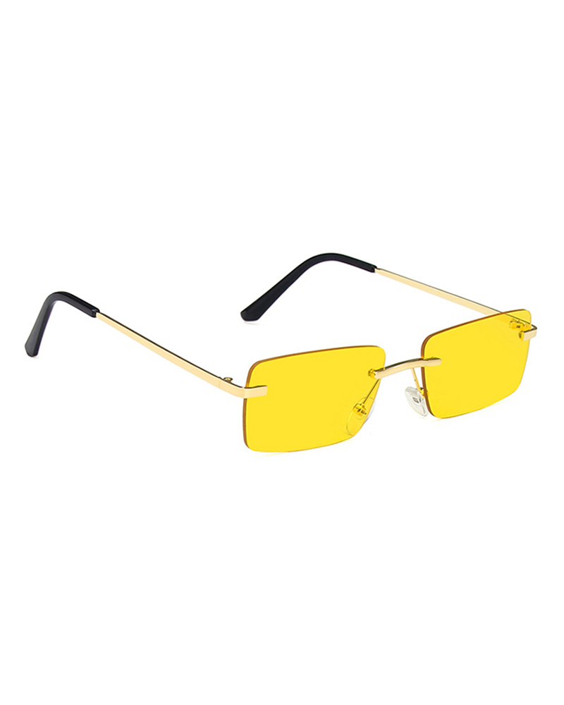 

1Pair Rectangle Lens Rimless 100% UV Protection Sunglasses, Yellow