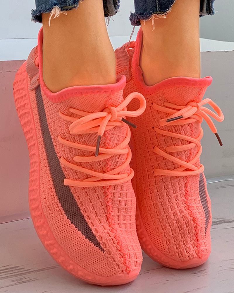 

Net Surface Lace-up Casual Sneakers, Pink