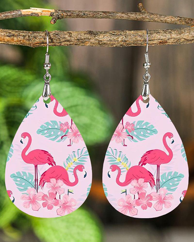 

1Pair Flamingo Tropical Floral Print Drop Earrings, Pink