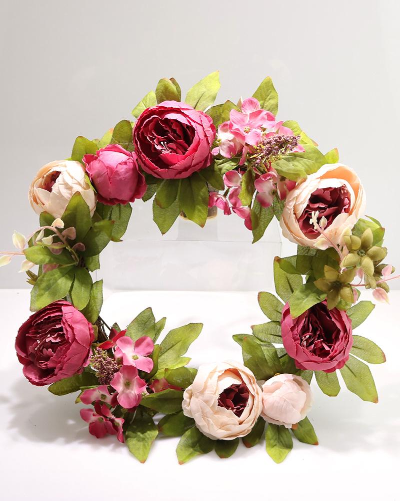 

1pc Artificial Spring Garland Wreath Wedding Decoration Front Door Stairway Window Indoor Outdoor Home Decor, Pink