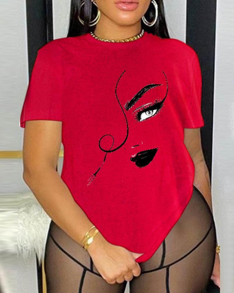 

Plus Size Abstract Figure Print Casual T-shirt, Red