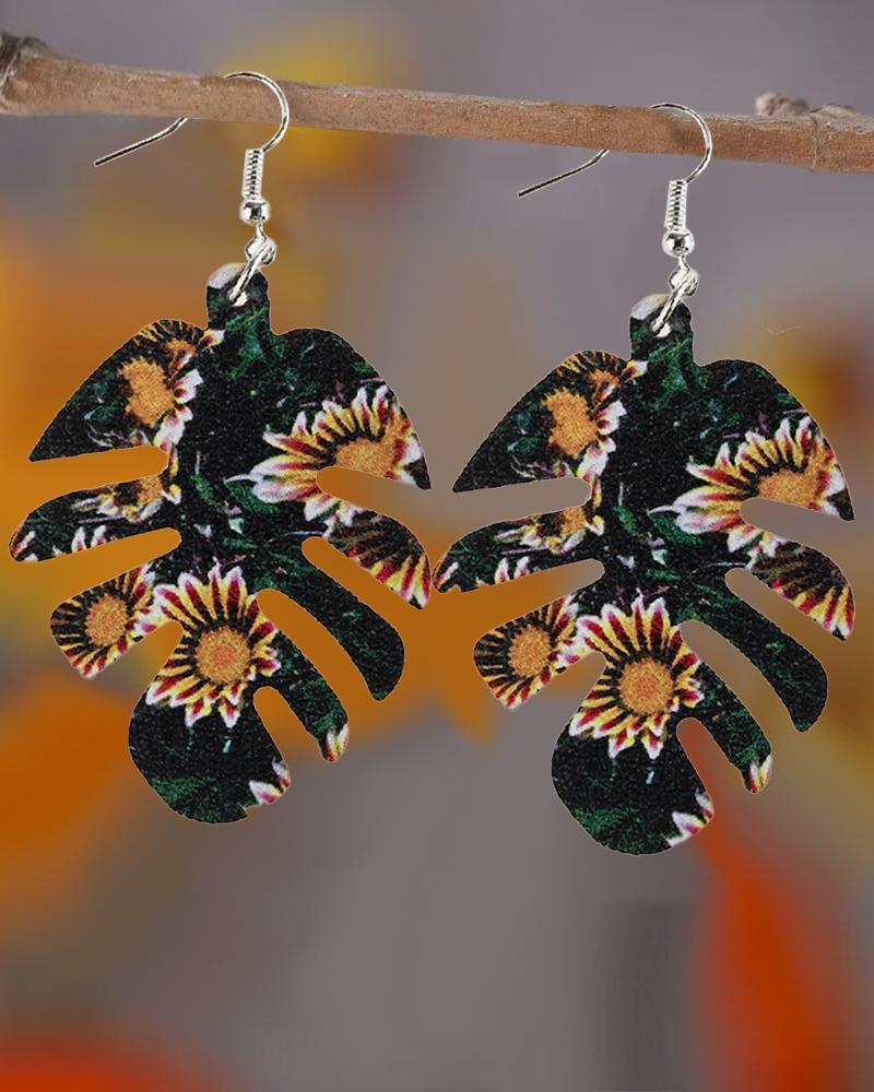 

1Pair Sunflower Palm Leaf Shaped Drop Earrings, Black