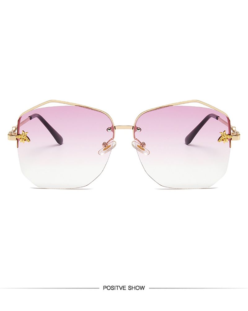 

1Pair Half Metal Frame Bee Pattern Ombre Sunglasses, Style2