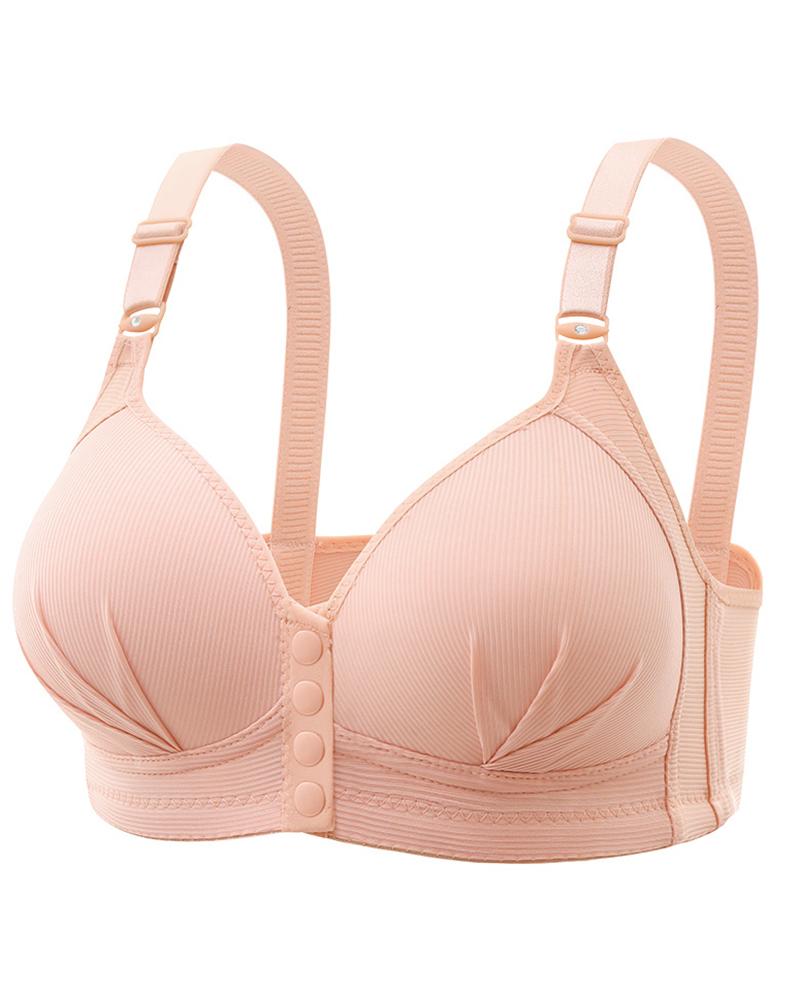 

Button Front Ruched Push Up Wireless Lifting Bra, Pink