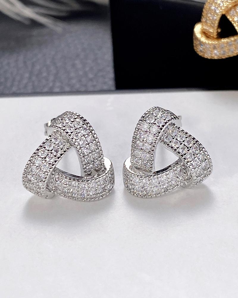 

1Pair Rhinestone Geometrical Hollow Out Earrings, Silver