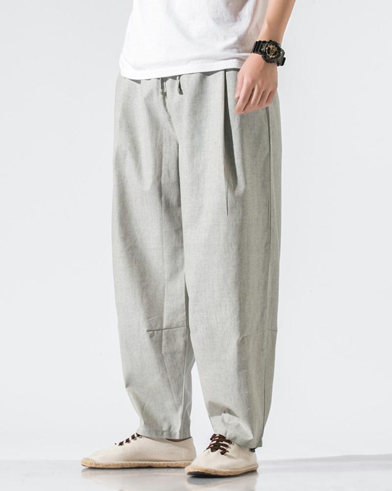 

Solid Color Wide Leg Straight Loose Harem Pants, Light gray