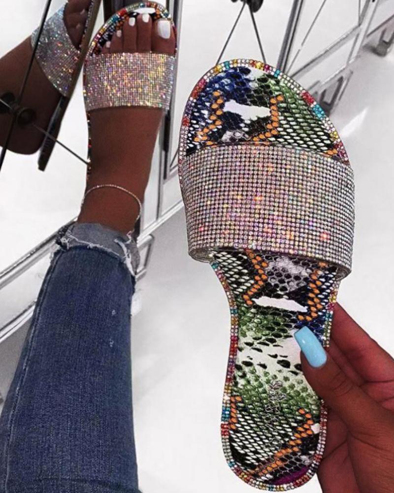 

Studded Colorblock Casual Flat Sandals, Multicolor