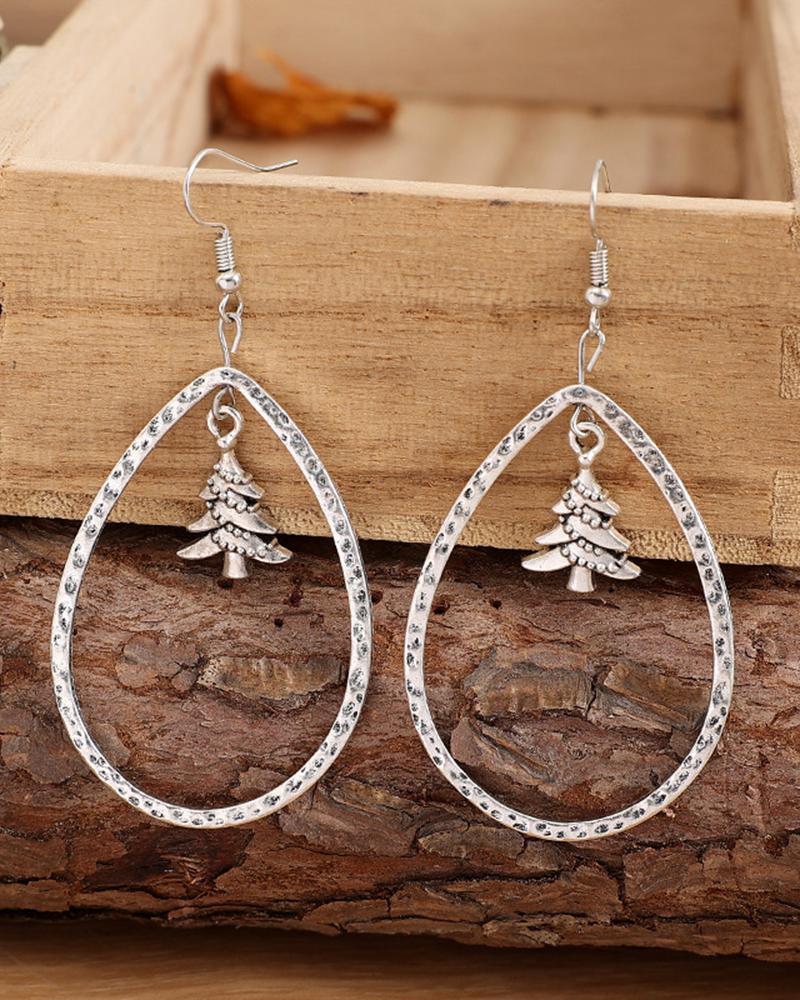 

1Pair Hollow Out Christmas Tree Pattern Waterdrop Earrings, Silver