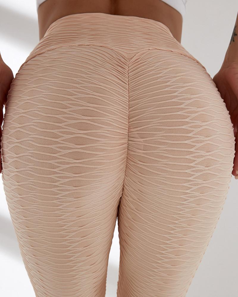 

Bubble Textured High Waist Butt Lifting Yoga Pants, Pink