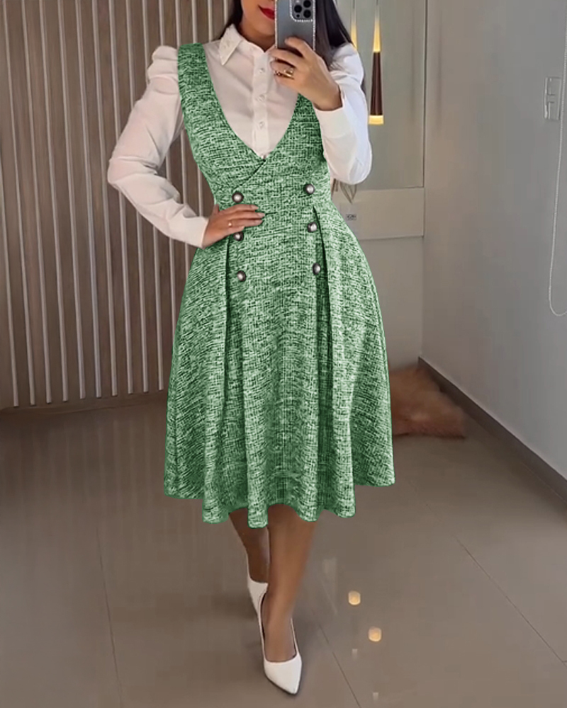 

Vestido casual com decote em V e linha A, alça grossa e comprimento médio da panturrilha, Green