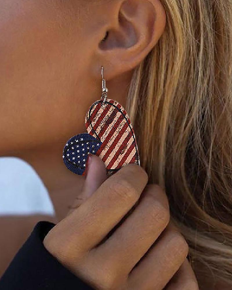 

1Pair Independence Day American Flag Heart Pattern Drop Earrings, Blue