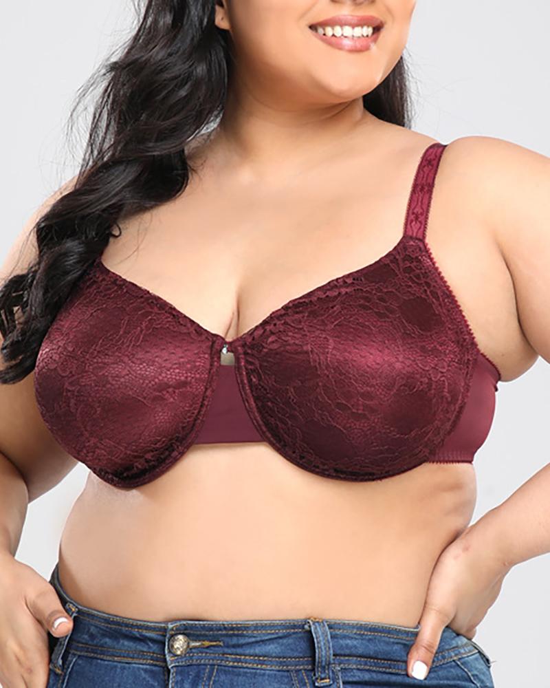 

Plus Size Push Up Full Coverage Lace Bra, Wine red