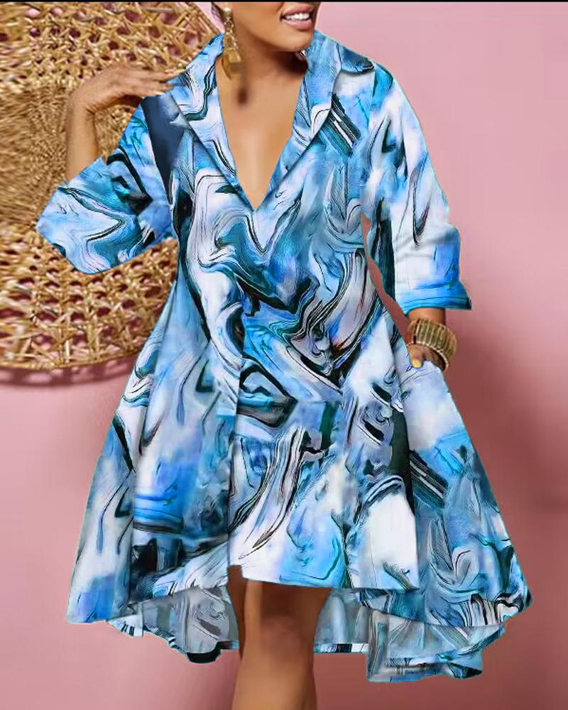 

Plus Size Abstract Print Flowy Shirt Dress, Blue