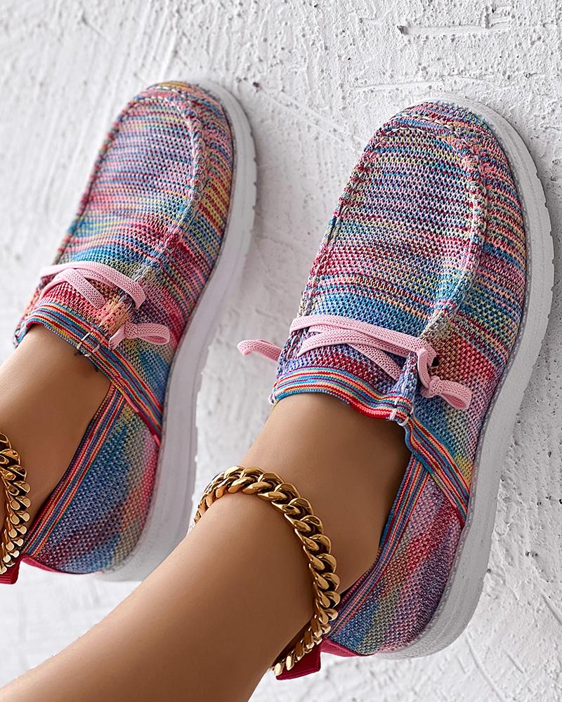 

Rainbow Colorblock Lace-up Slip-On Loafers, Multicolor